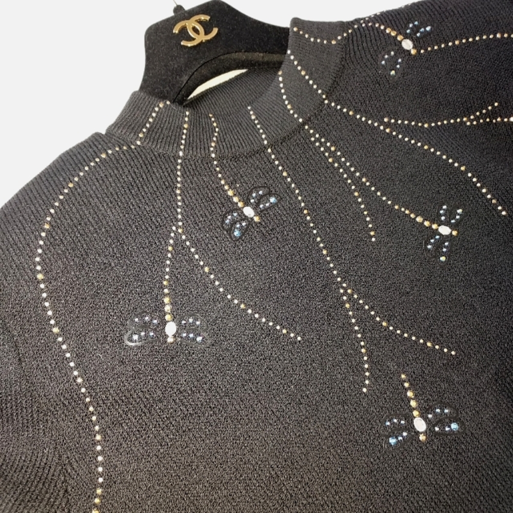 Sale🥳St. John Evening Black Sweater w/ Crystal & Gold Dragonflies - Picture 2 of 6